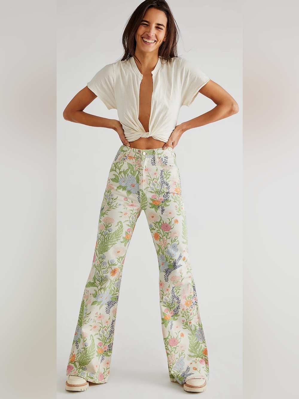 Wrangler x Free People Wanderer 622 Floral High Rise Flare Jeans